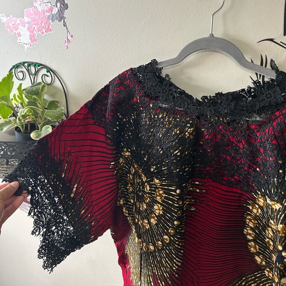 Red and Black Lace Ankara Dress - Picture 4 of 13